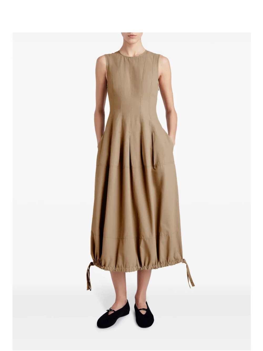 Proenza Schouler Khaki Sleeveless Midi Dress with Drawstring Hem
